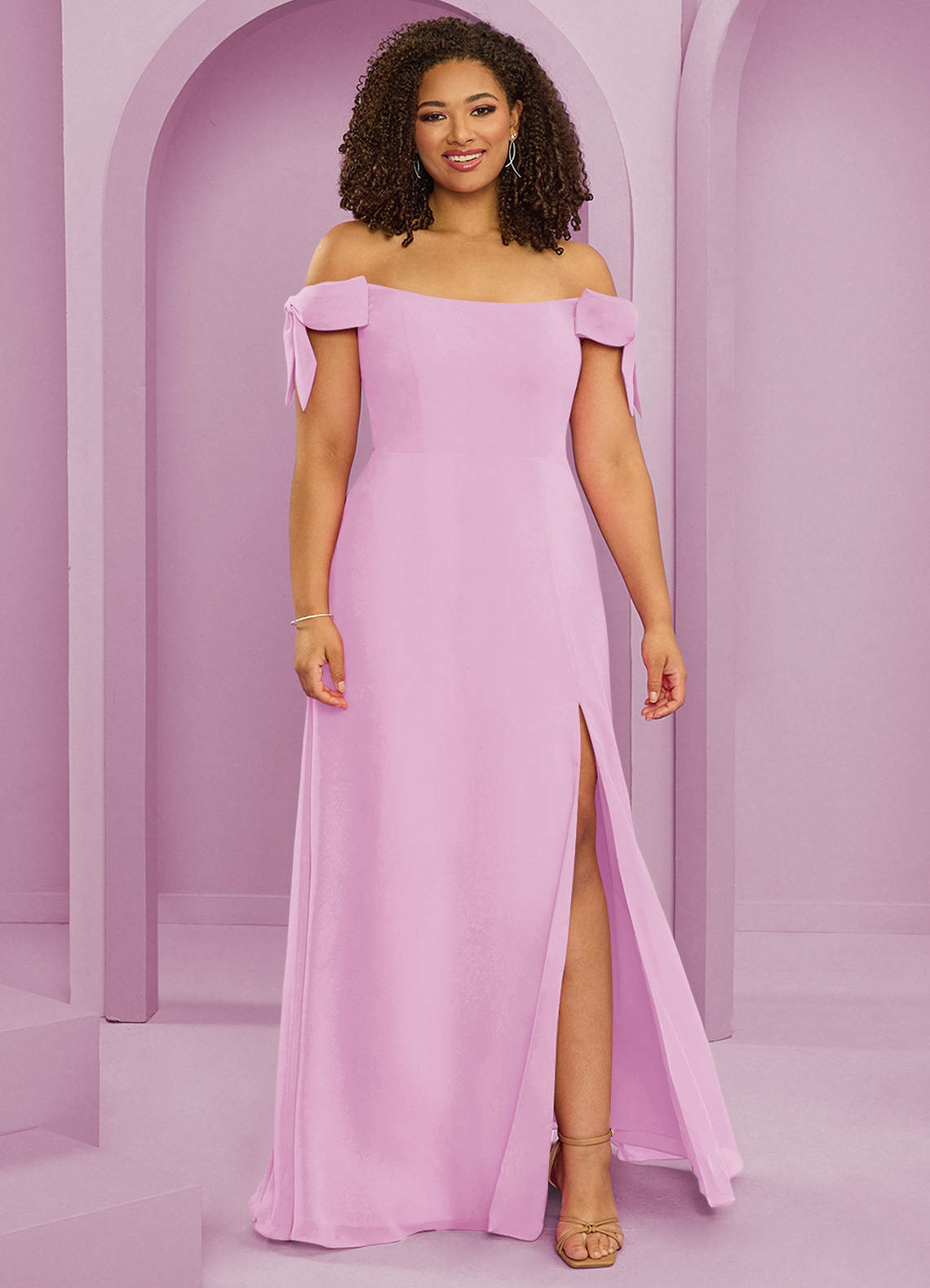 Barbie ♥ Azazie Jurken voor bruidsmeisjes Converteerbaar Jurk van Chiffon met A-Lijn Off the Shoulder Snoep Roze image1