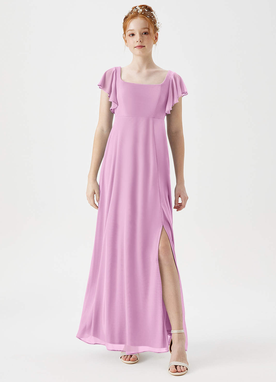 Azazie Bondi Junior A-Linie Seitliche Cut-Outs Gittergewebe Kleid Bonbonrosa image1