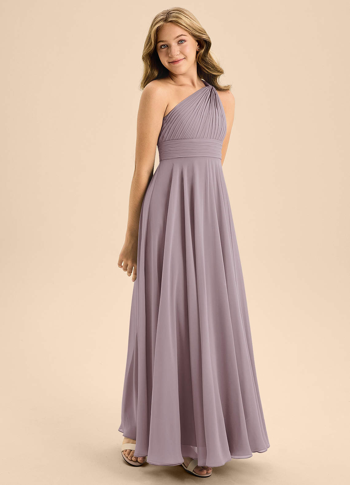 Azazie Charlize Junior Sky Blue A-Line Pleated Chiffon Dress image4