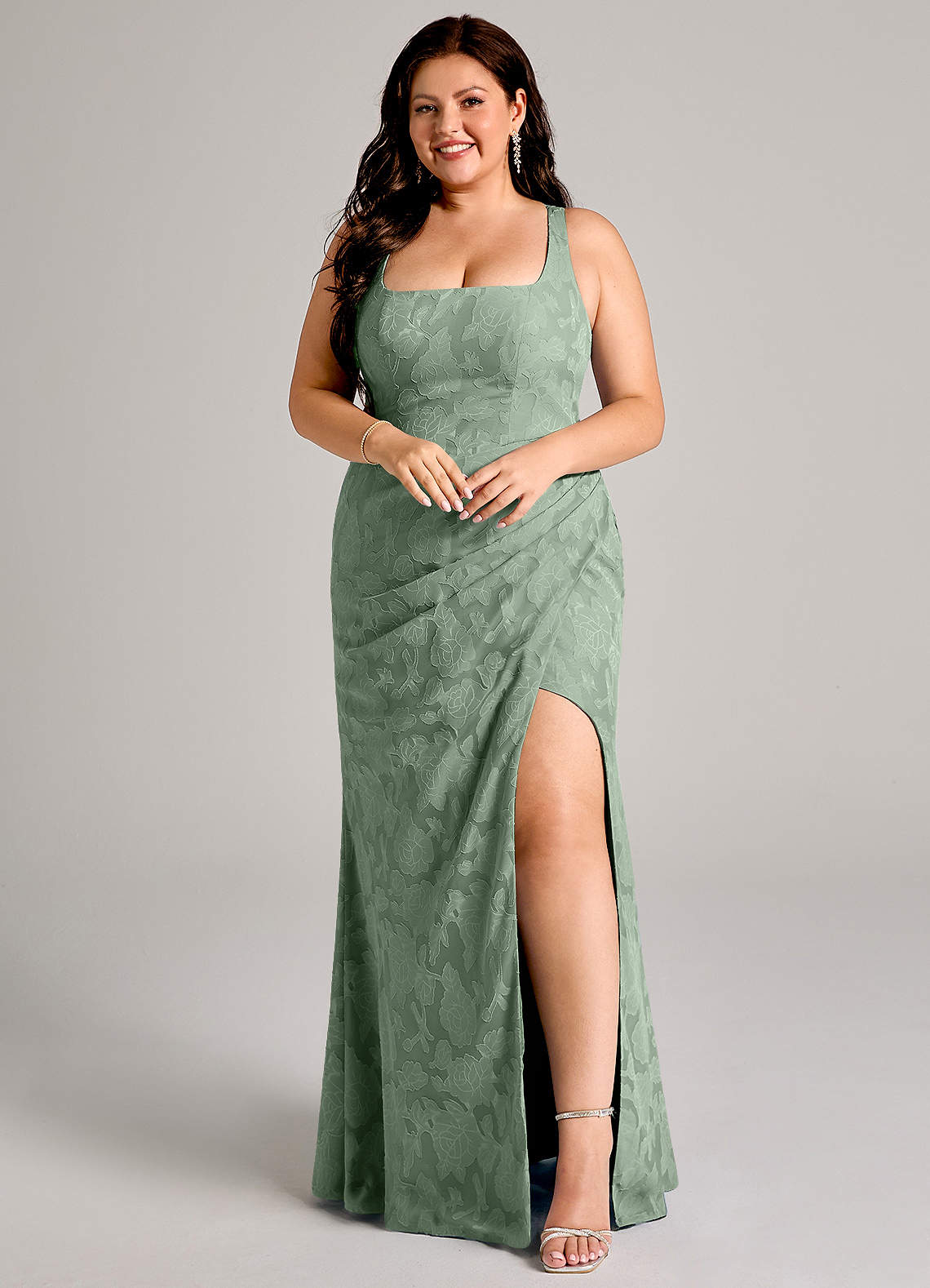 Azazie Mero Bridesmaid Dresses Matcha Sheath Pleated Floral Burnout Dress image8