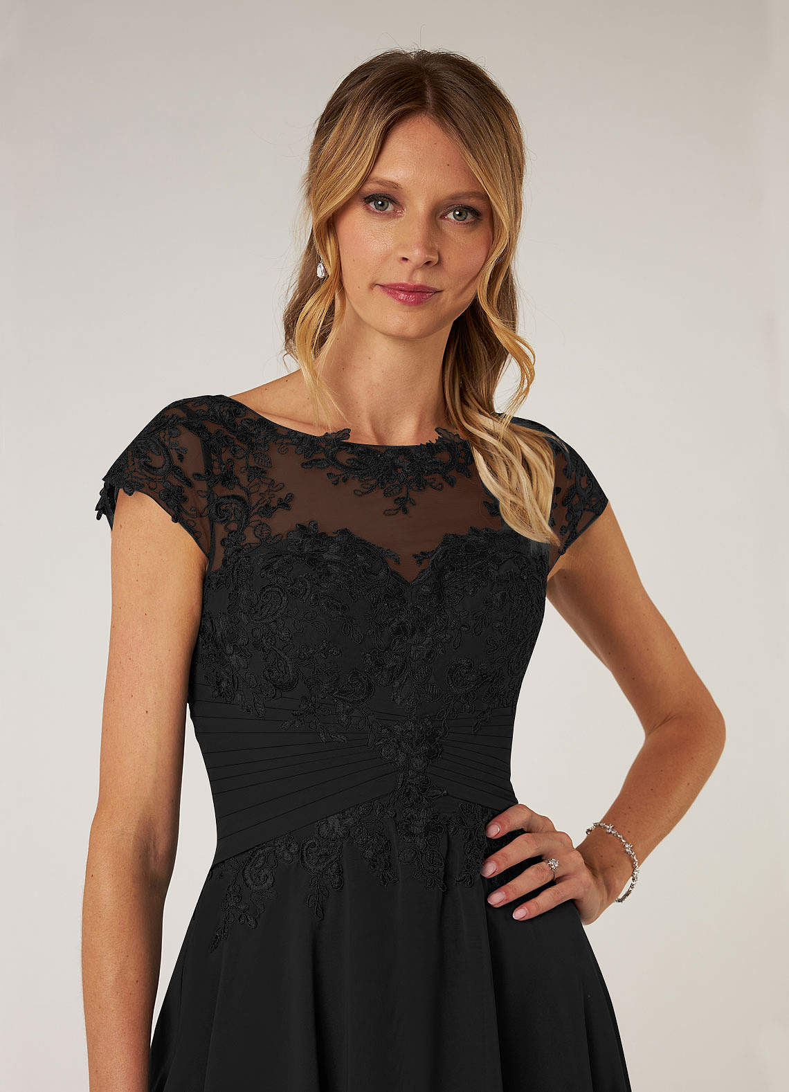 4610234 Black Lace Chiffon Dress