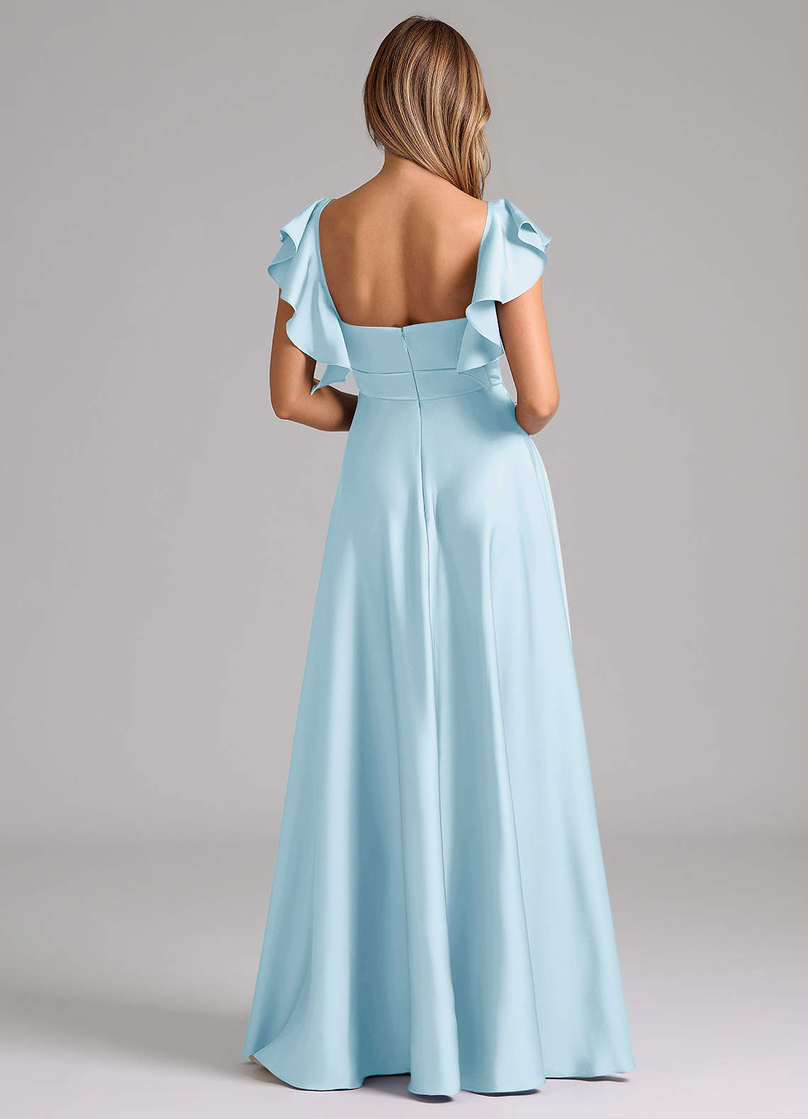 Azazie Leilani Bridesmaid Dresses Sky Blue A-Line Ruched Stretch Satin Dress image1