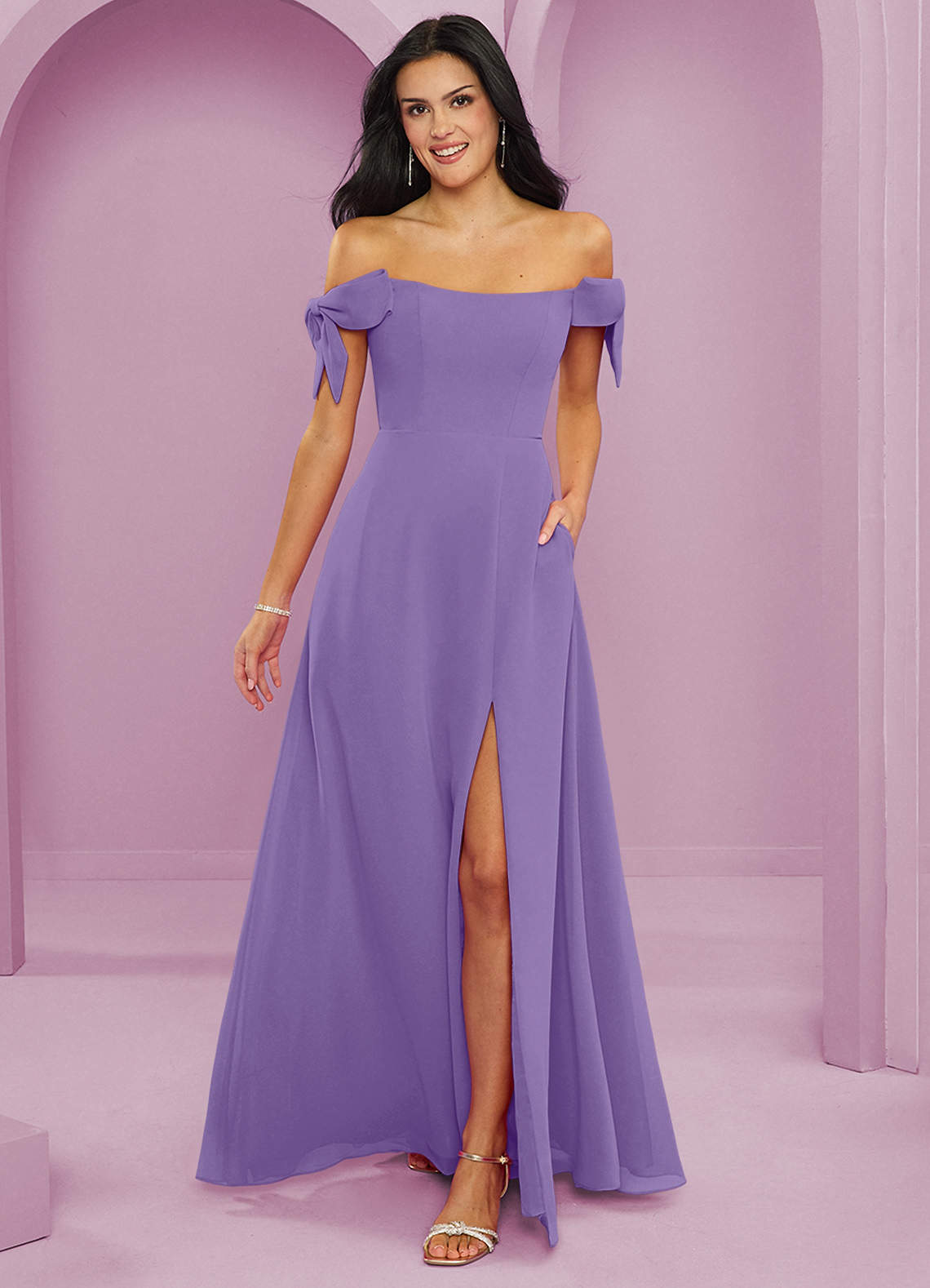 Barbie ♥ Azazie Bridesmaid Dresses Tahiti A-Line Off the Shoulder Chiffon Convertible Dress image1