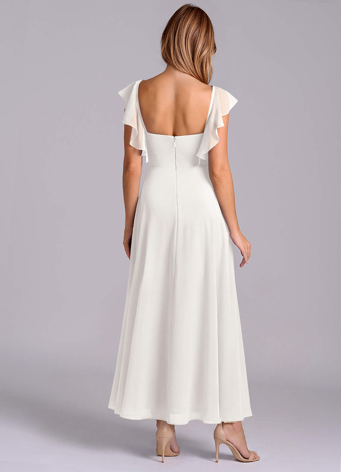 Azazie Leilani Bridesmaid Dresses White A-Line Ruched Chiffon Dress image1
