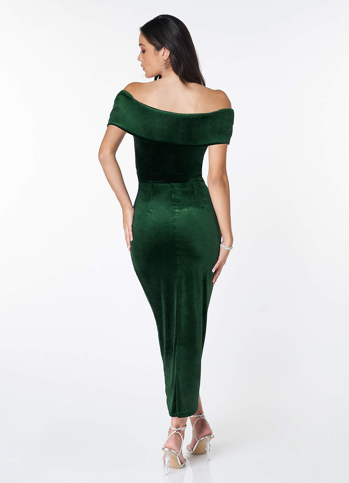 Osprey Dark Emerald Velvet Off-The-Shoulder Tulip Dress image1
