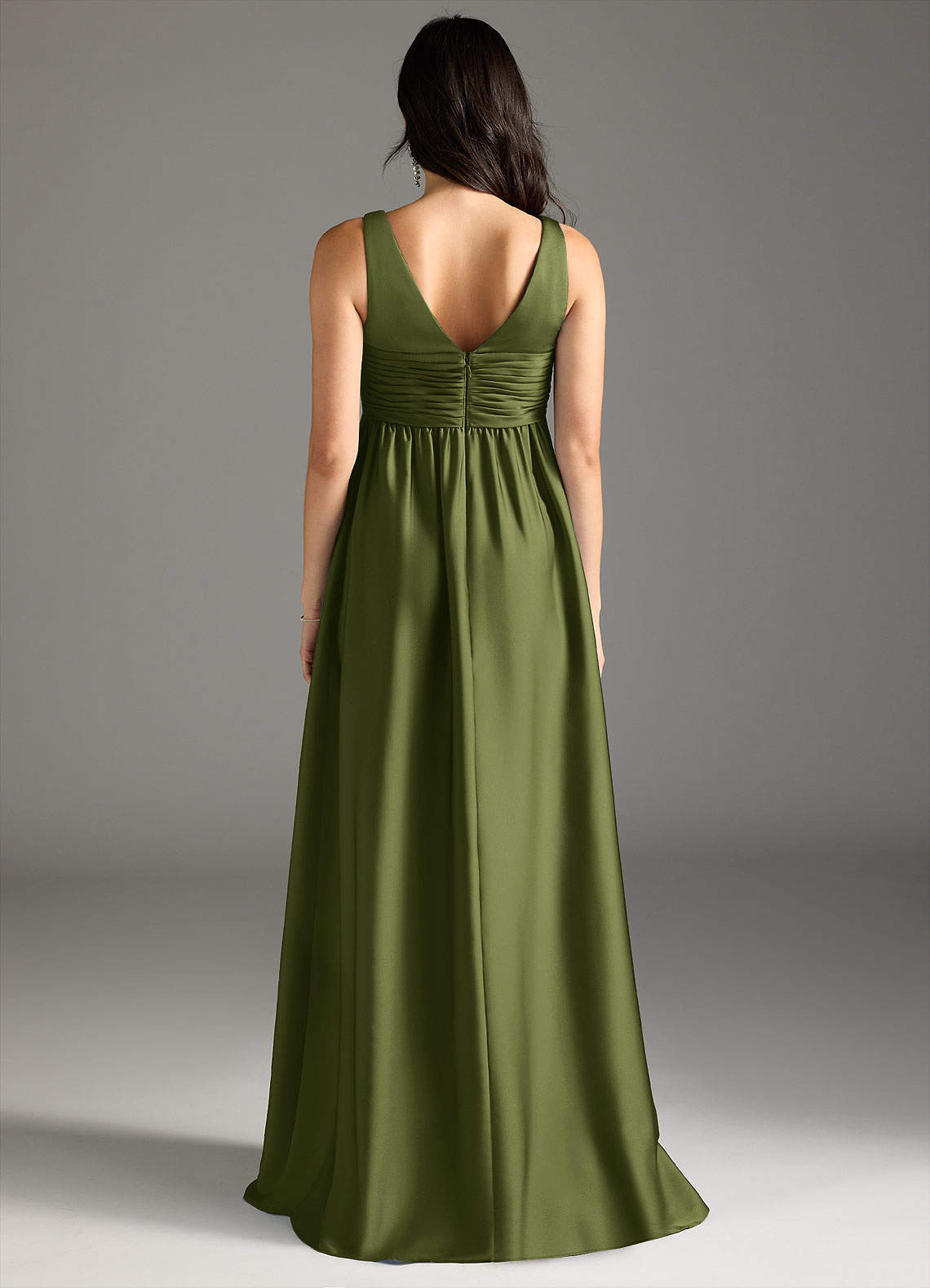 Azazie Yetta Maternity Bridesmaid Dresses A-Line Pleated Stretch Satin Floor-Length Dress image6