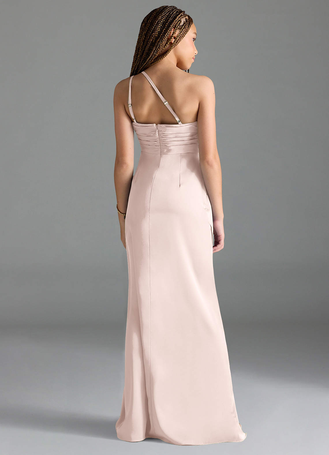 Azazie Eren Junior Vestido Rosa Corado de Cetim elástico de Bainha com Plissado image1