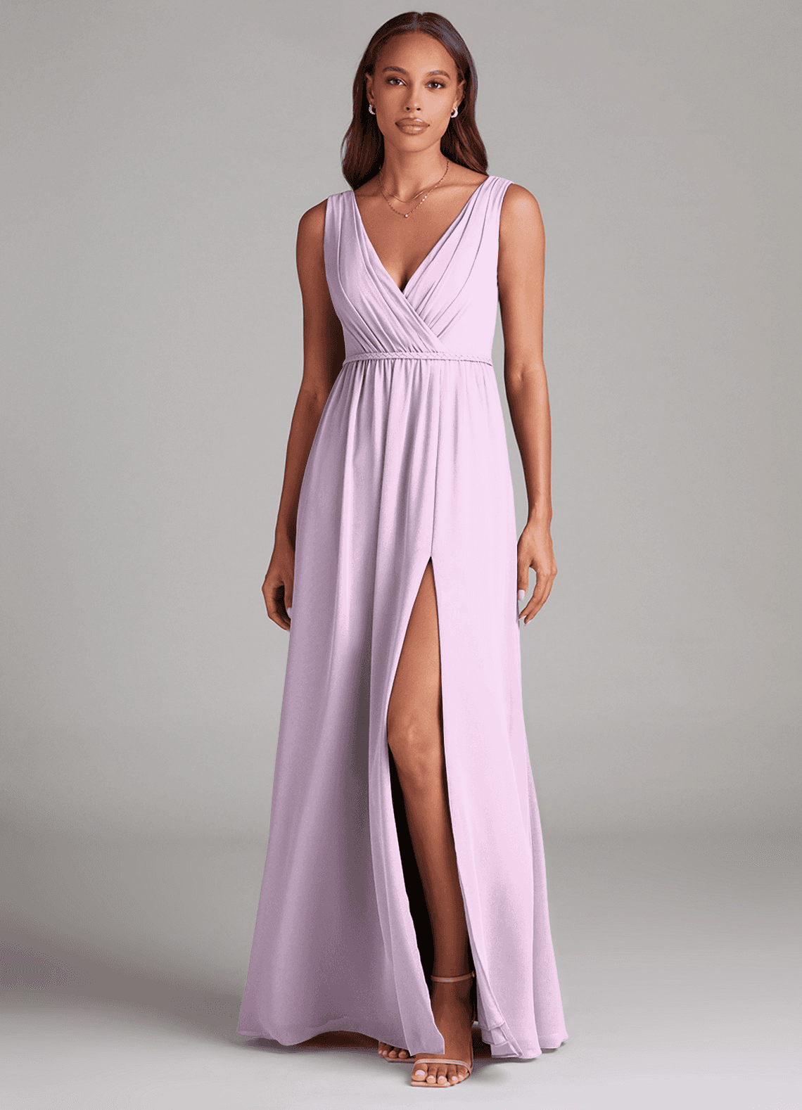 Azazie Tanicia Robes de demoiselle d'honneur Robe Trapèze en Mousseline de soie Plissée Frostiges Flieder image1