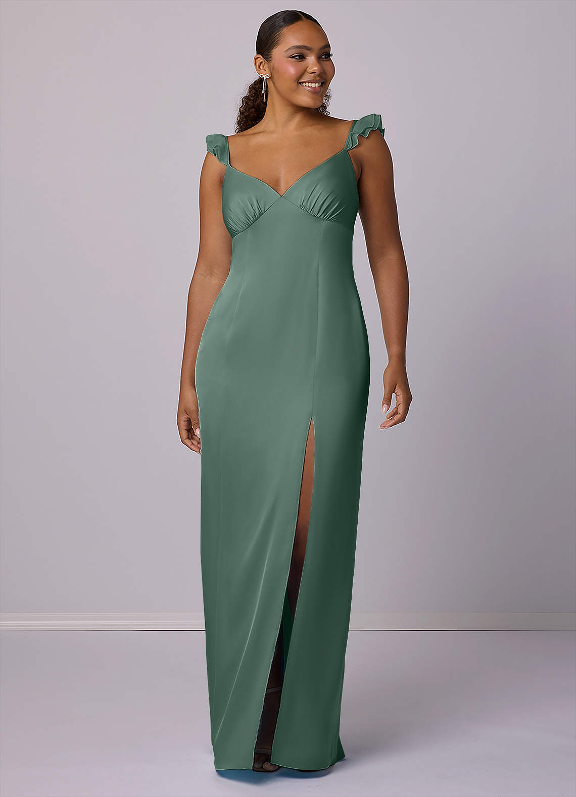 Barbie ♥ Azazie Bridesmaid Dresses Sheath Stretch Satin Floor-Length Dress image7