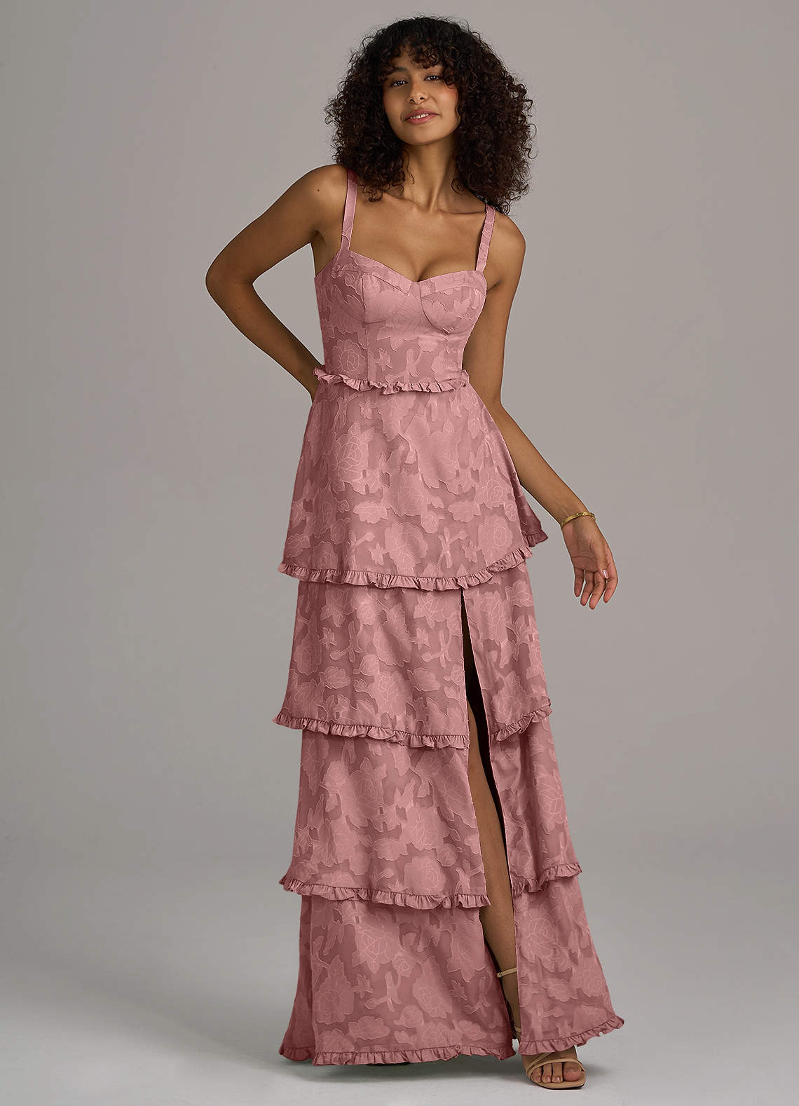 dusty rose floral bridesmaid dresses BABARONI V-neck Spaghetti Straps Bridesmaid Dress With Slit Dusty Rose, Dusty Rose / US0 main image 0