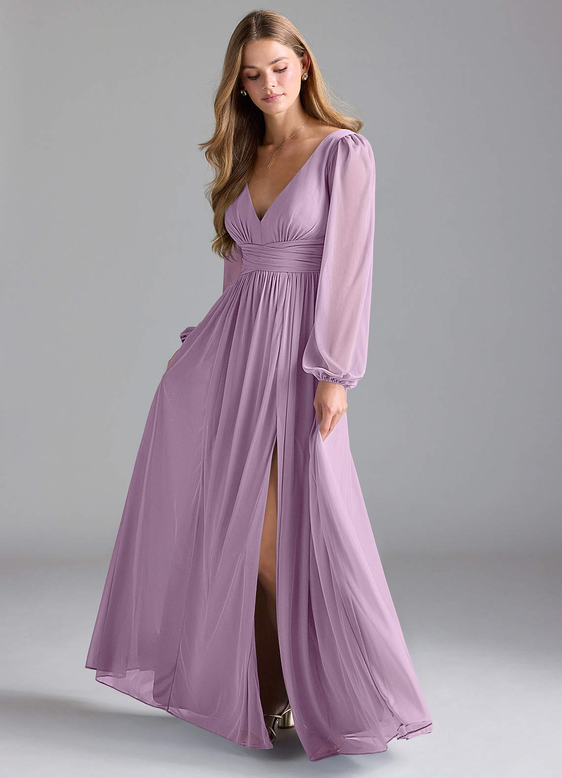 Azazie Norah Brautjungfernkleider A-Linie Gittergewebe Kleid Blauregen image1