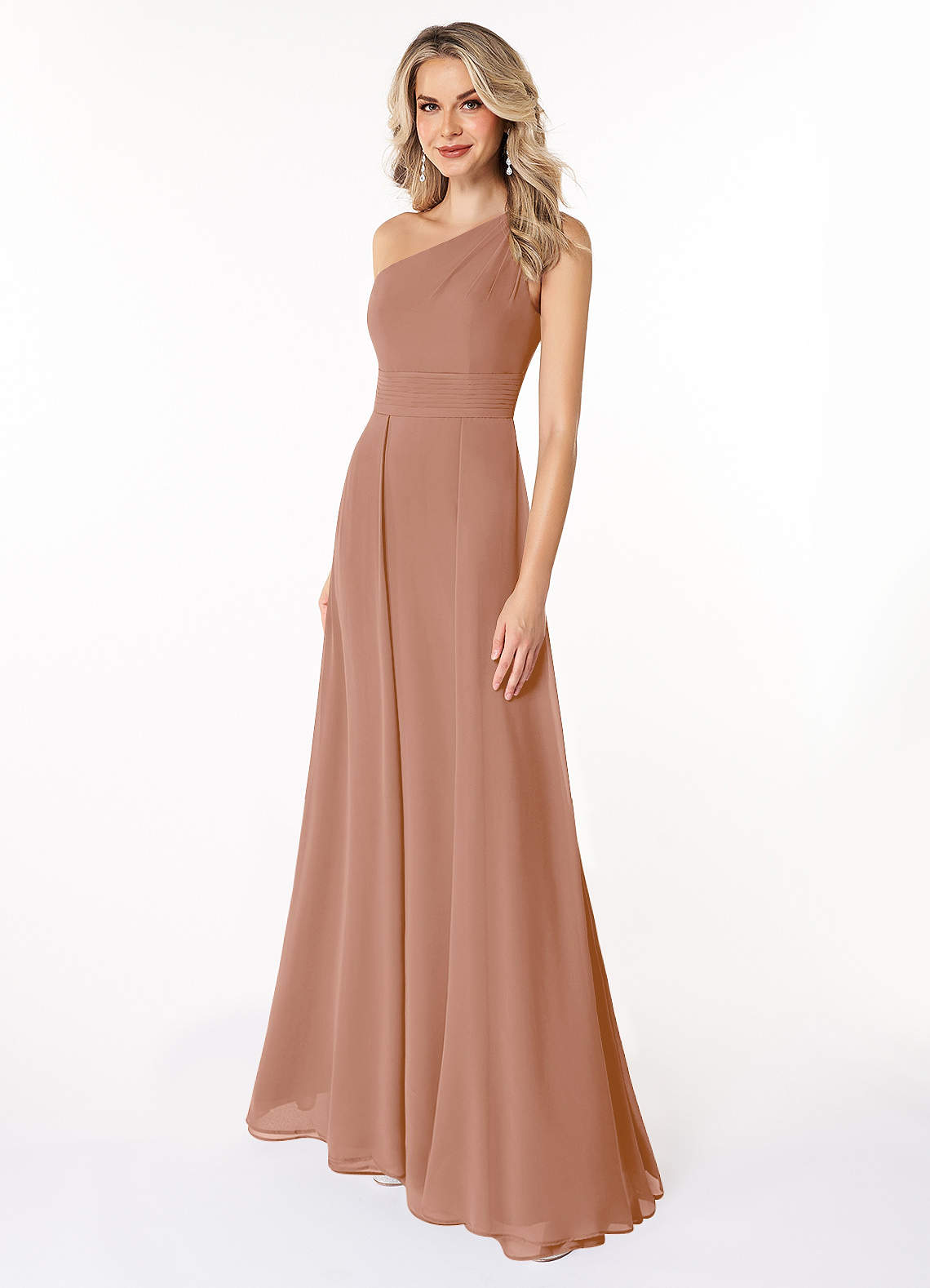 Azazie Dallas Bridesmaid Dresses Champagne Rose A-Line One Shoulder Chiffon Dress image1