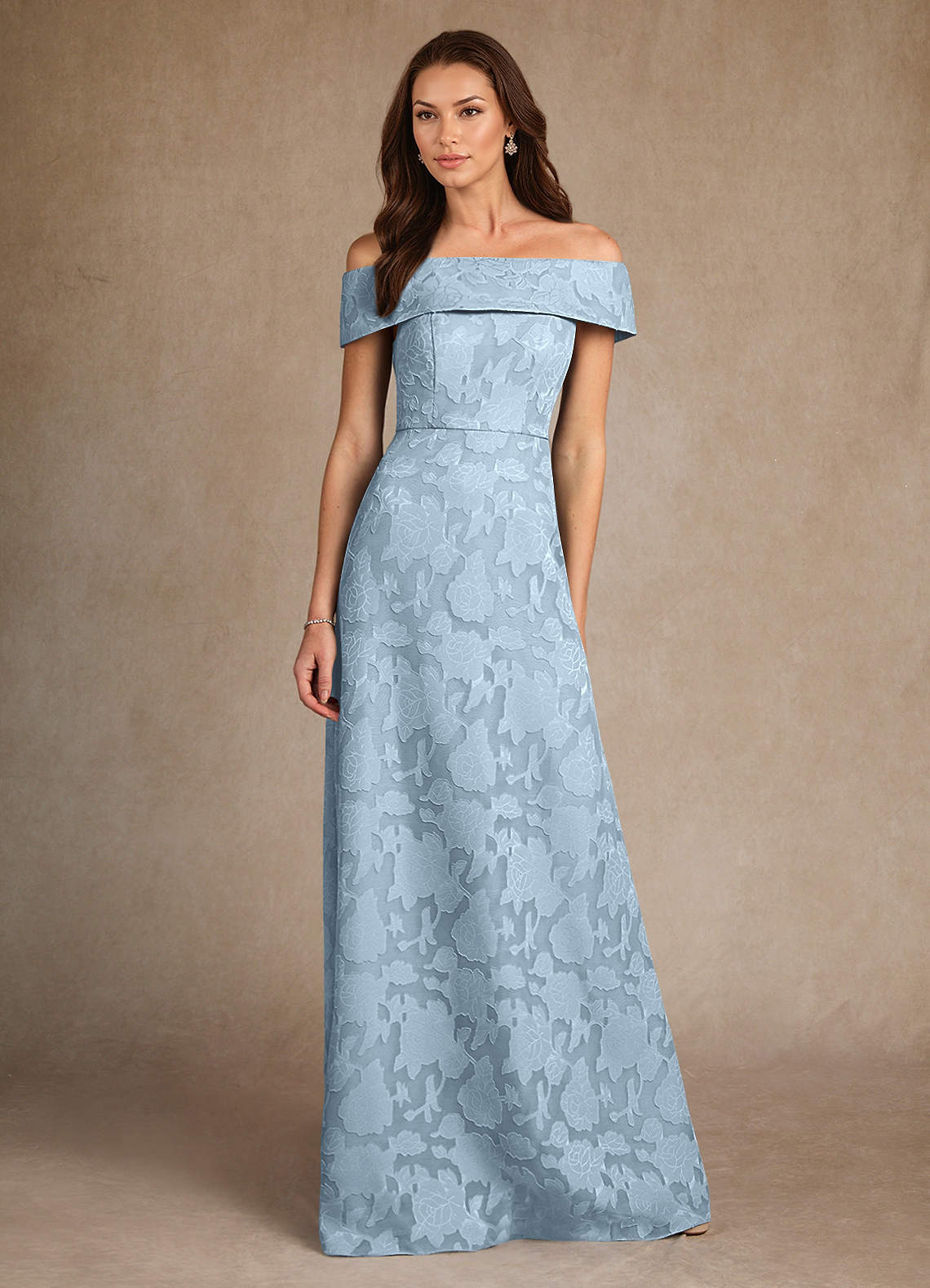 Azazie Medford Sky Blue A-Line Off the Shoulder Floral Burnout