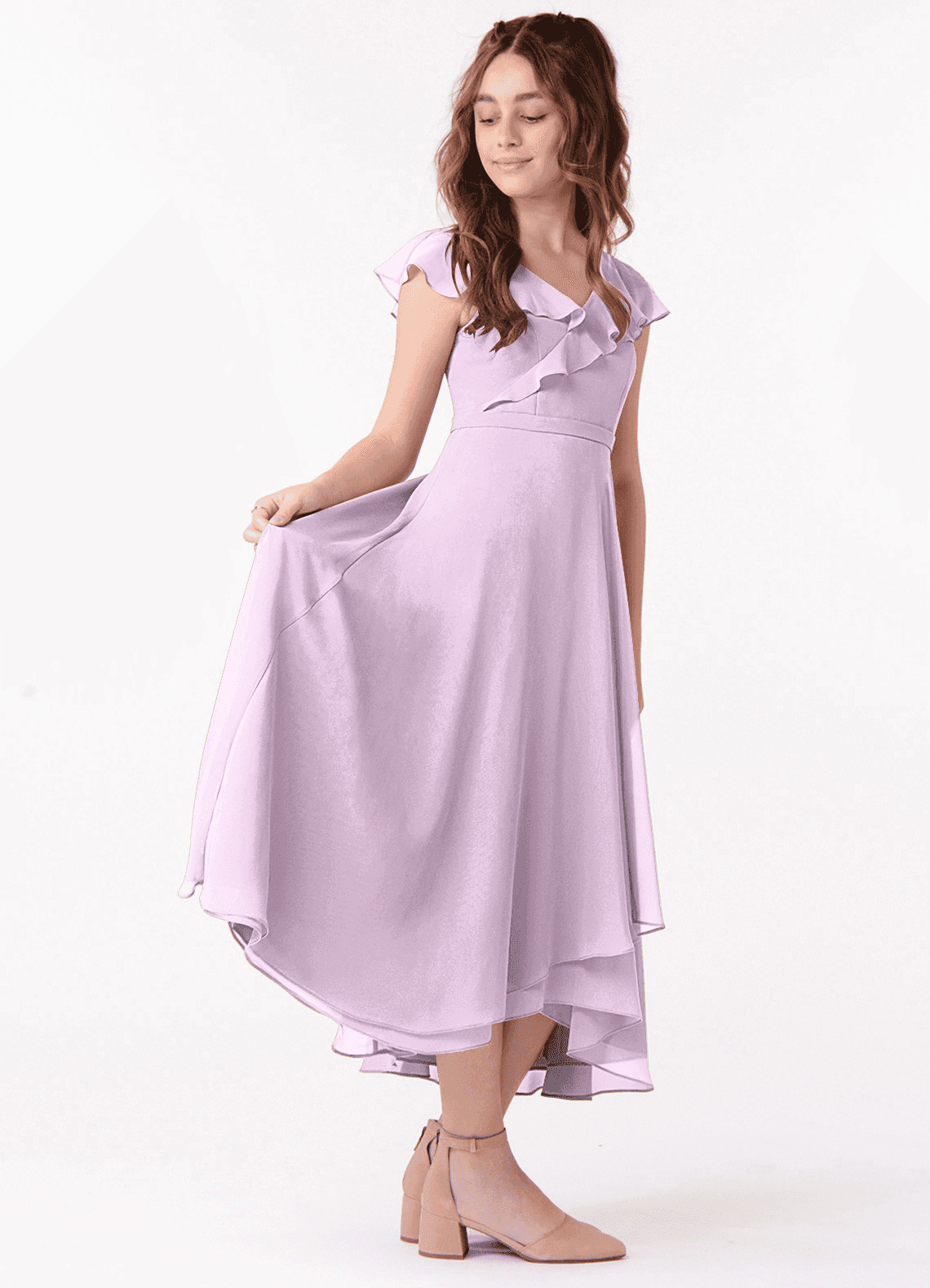 Azazie Posie Junior Frosted Lilac A-Line Ruched Chiffon Dress image2