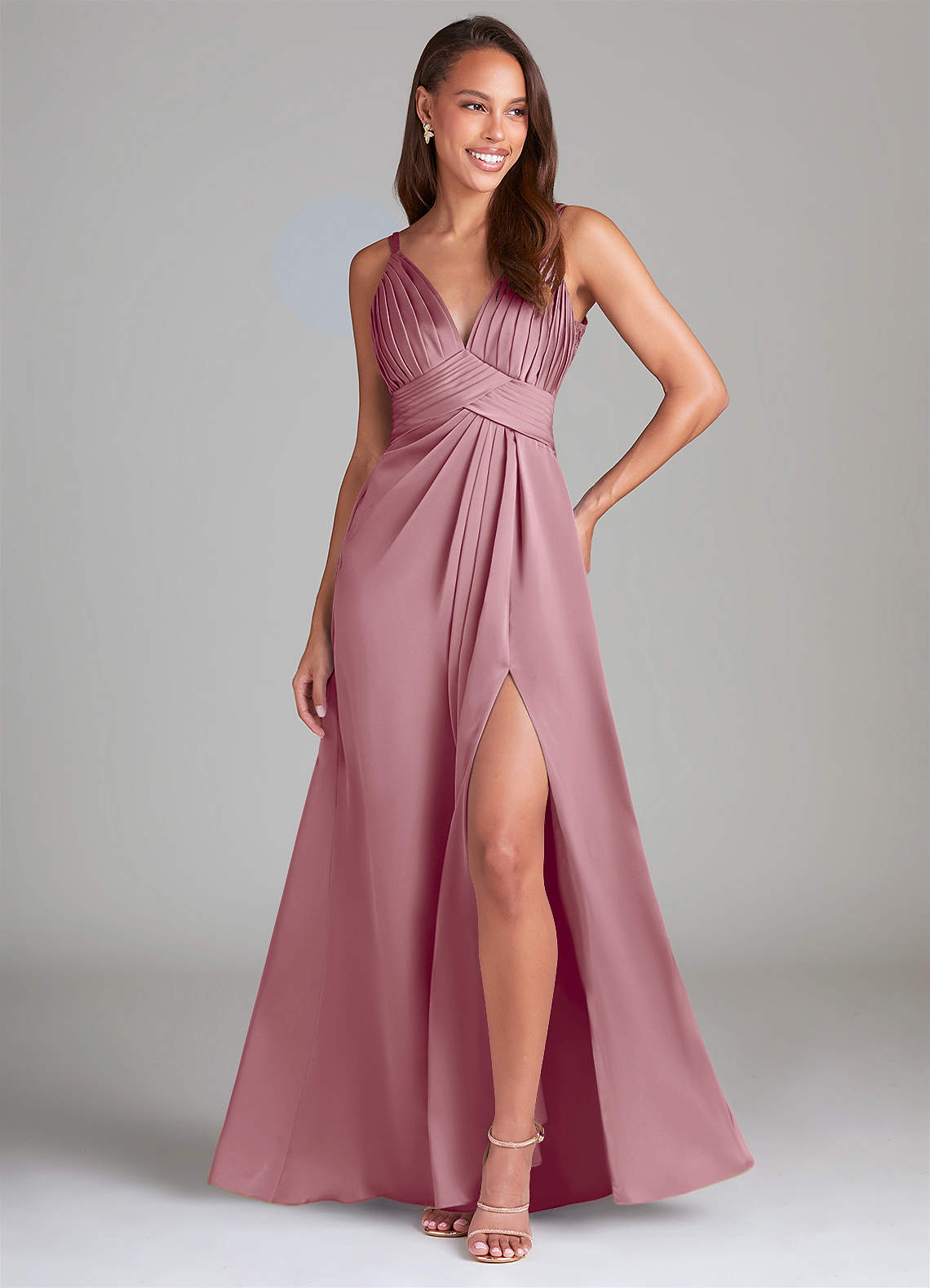 Azazie Maren Allure Bridesmaid Dresses Vintage Mauve A-Line Lace Stretch Satin Dress image1