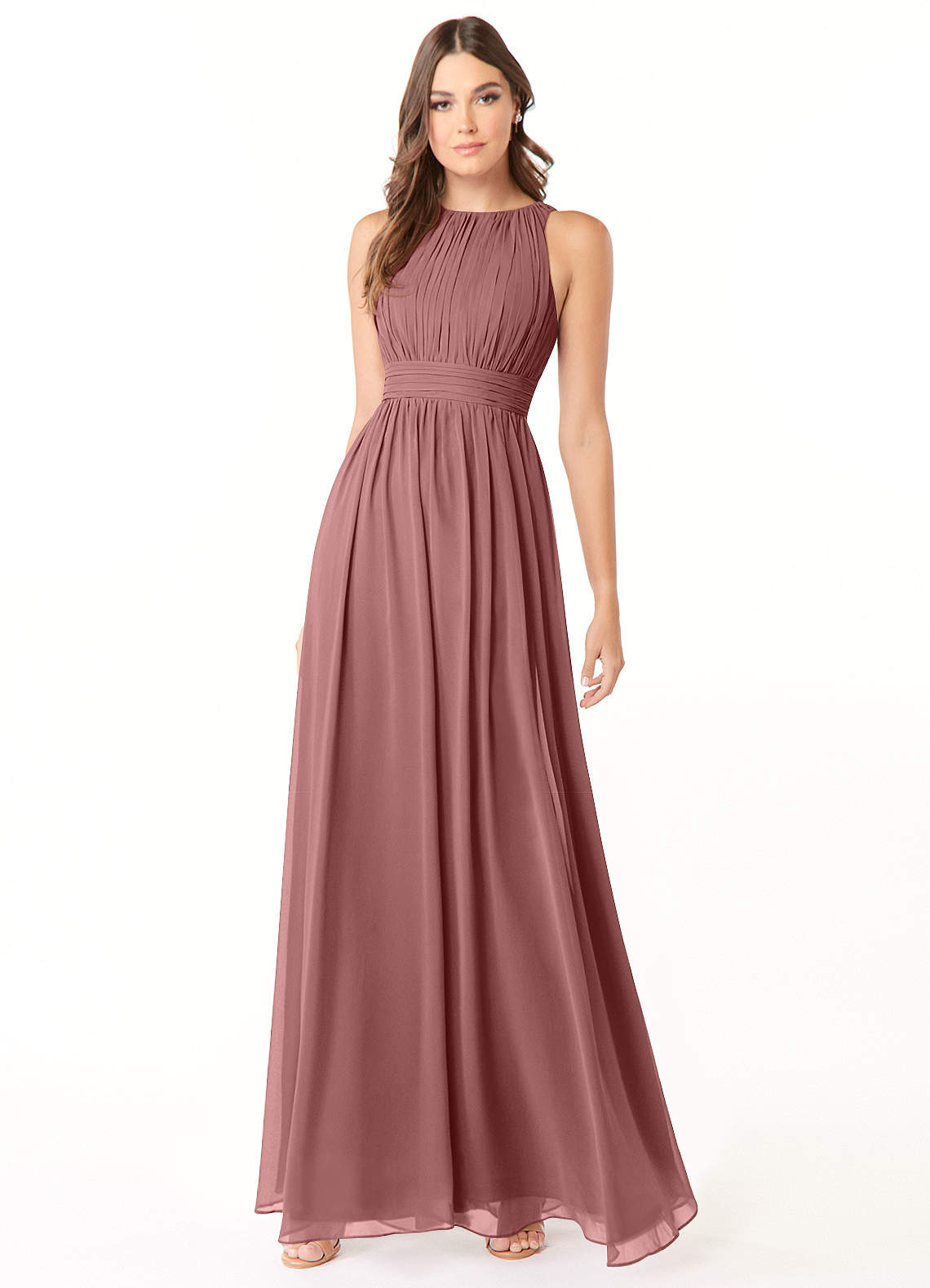 Azazie Luz Vestidos de madrinha de casamento Vestido Rosa Do Deserto de Chiffon de Linha A com Renda image2