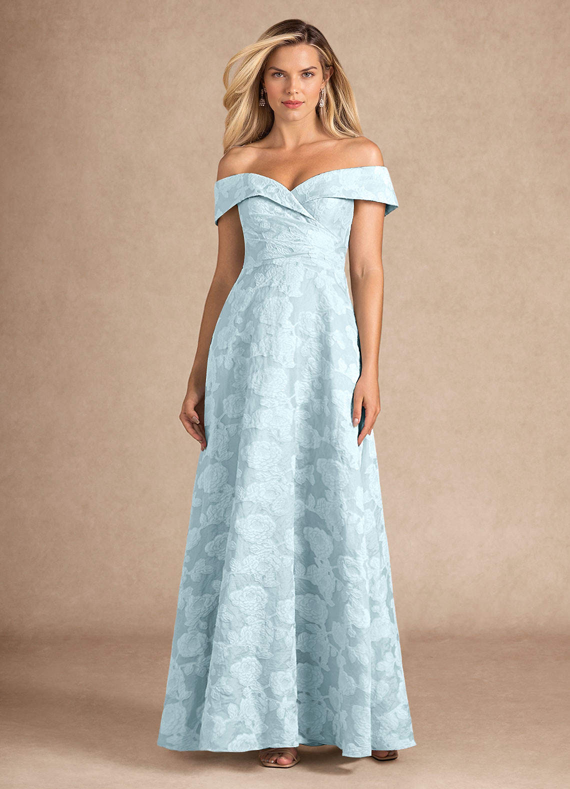 Azazie New London vestidos de madre de la novia Vestido de Jacquard Azul Pálido de Devorado Floral de Corte En A con Plisado image2