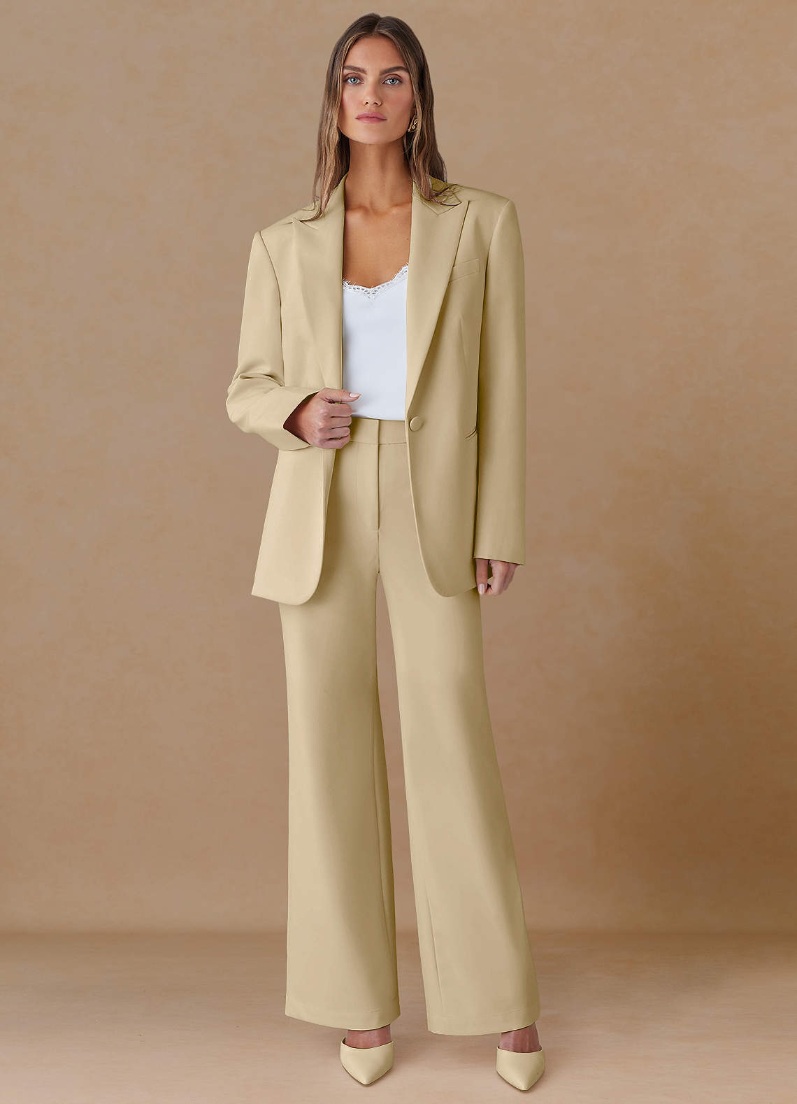 front Marina Champagne Raffinerade vävda raka byxor