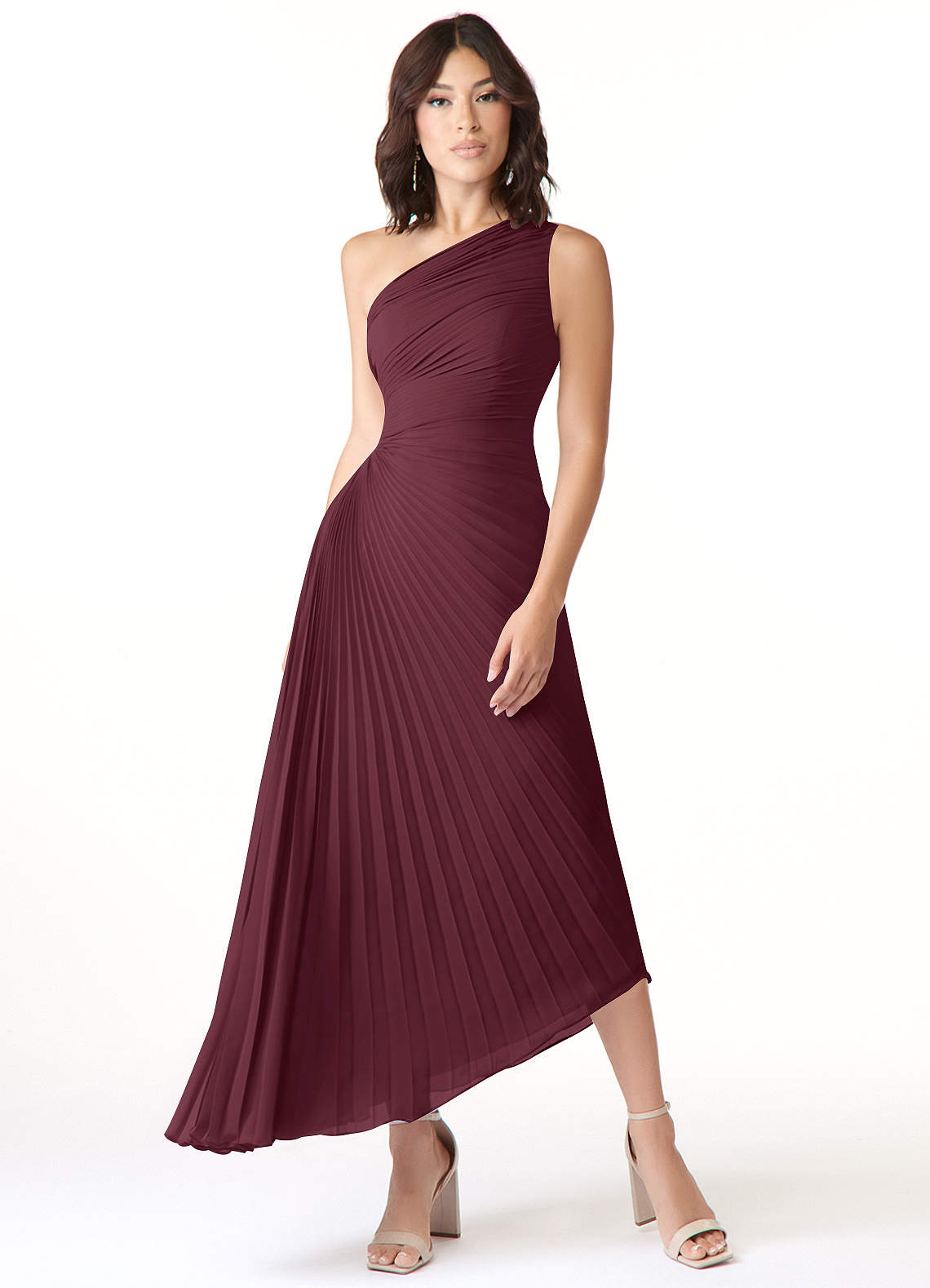 Azazie Kirra Abiti da Damigella Abito A-Line in Chiffon Monospalla Cabernet image1