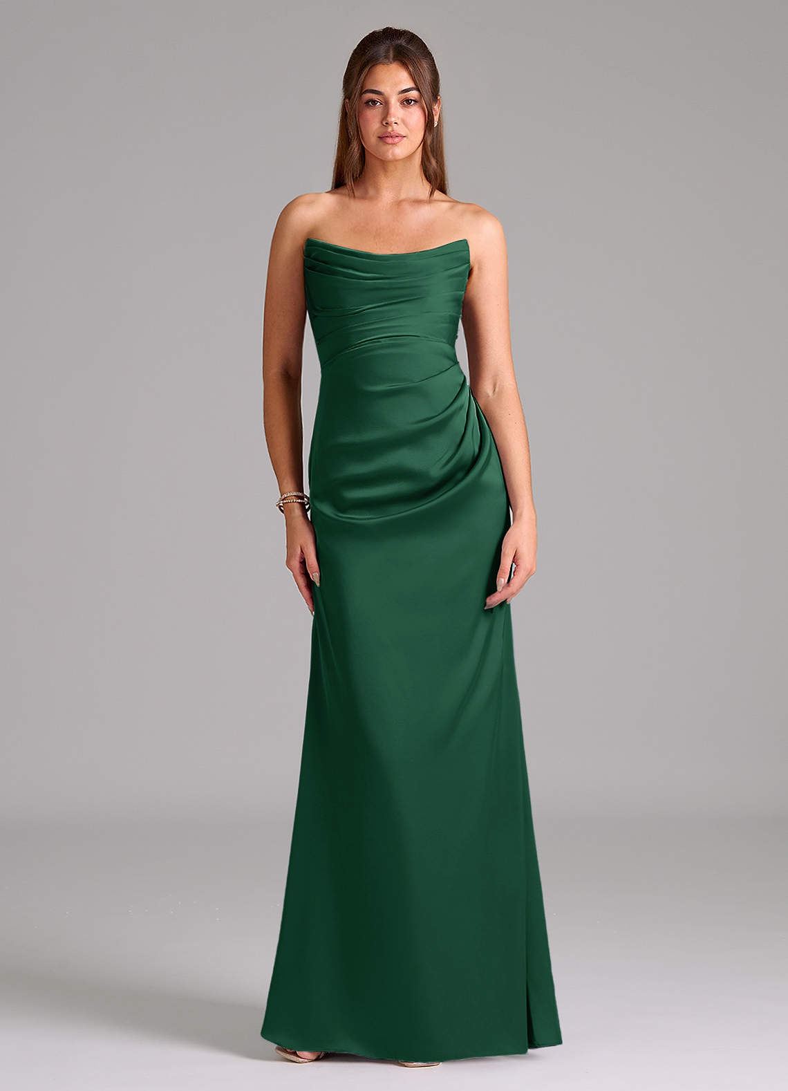 Azazie Lucille Bridesmaid Dresses Dark Green Mermaid Strapless Stretch Satin Convertible Dress image1