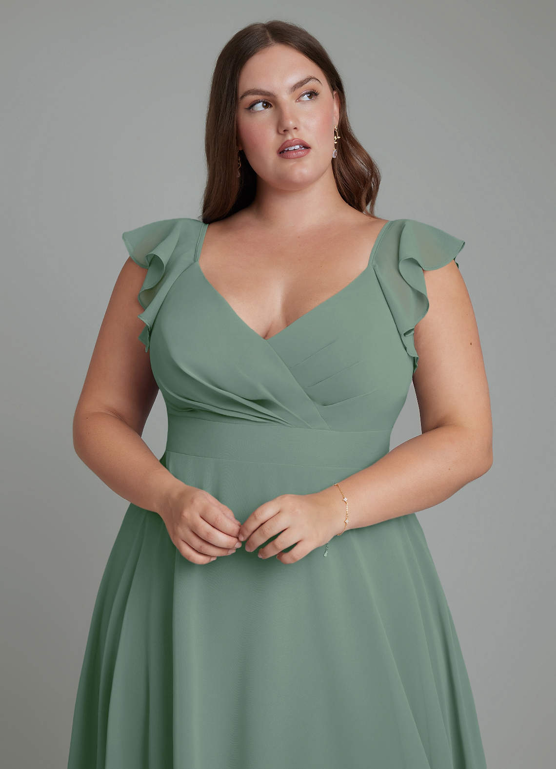 Azazie Leilani Bridesmaid Dresses Eucalyptus A-Line Pleated Chiffon Dress image10