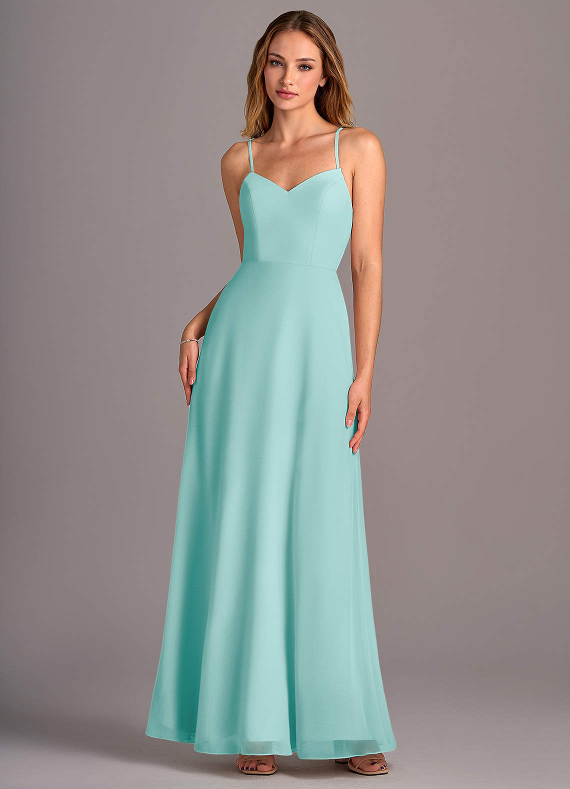 Azazie Mei Robes de demoiselle d'honneur Robe Trapèze en Mousseline de soie Aqua image1