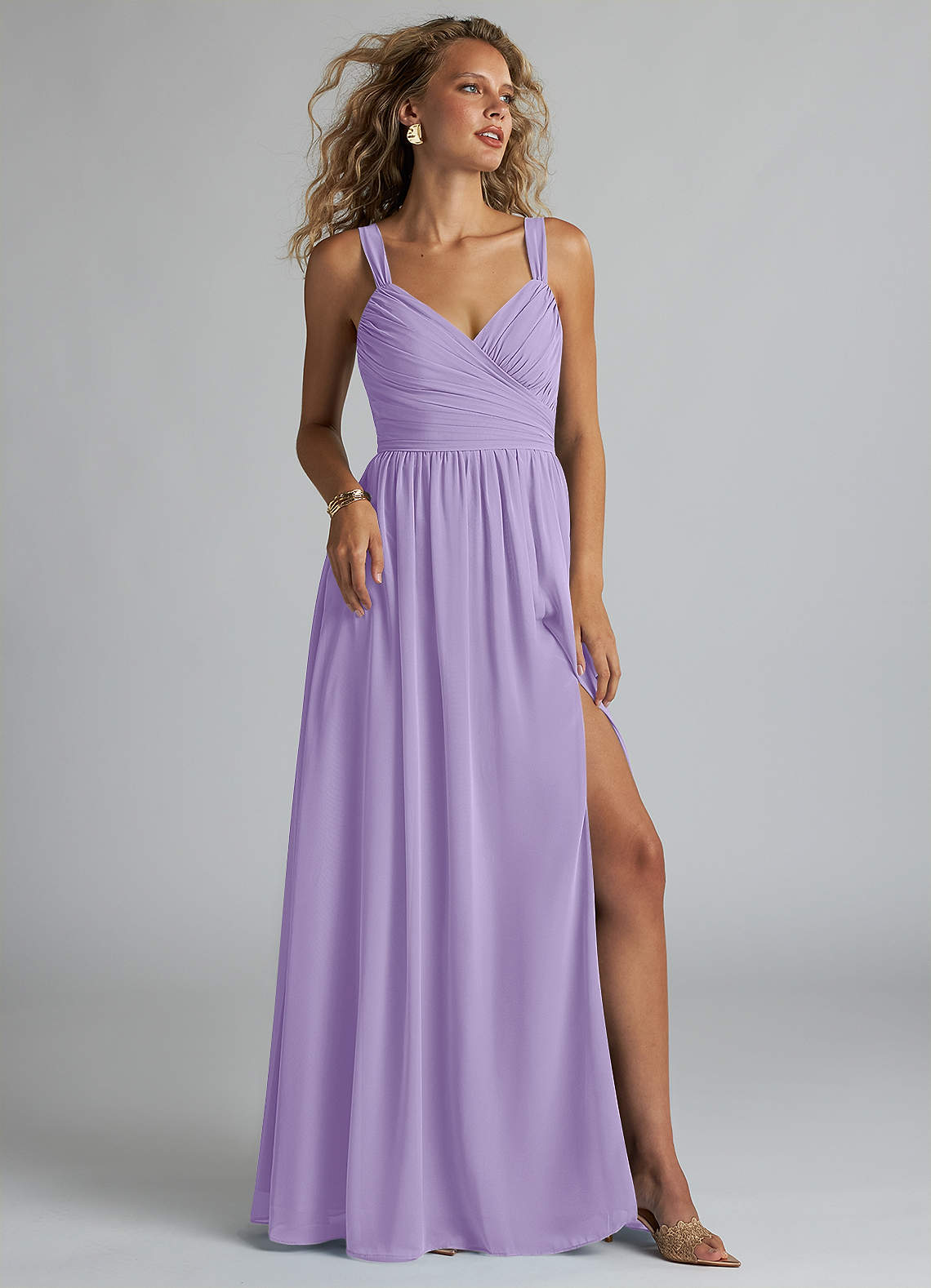 Azazie Aziza Bridesmaid Dresses Lilac A-Line V-Neck Pleated Chiffon Dress image1