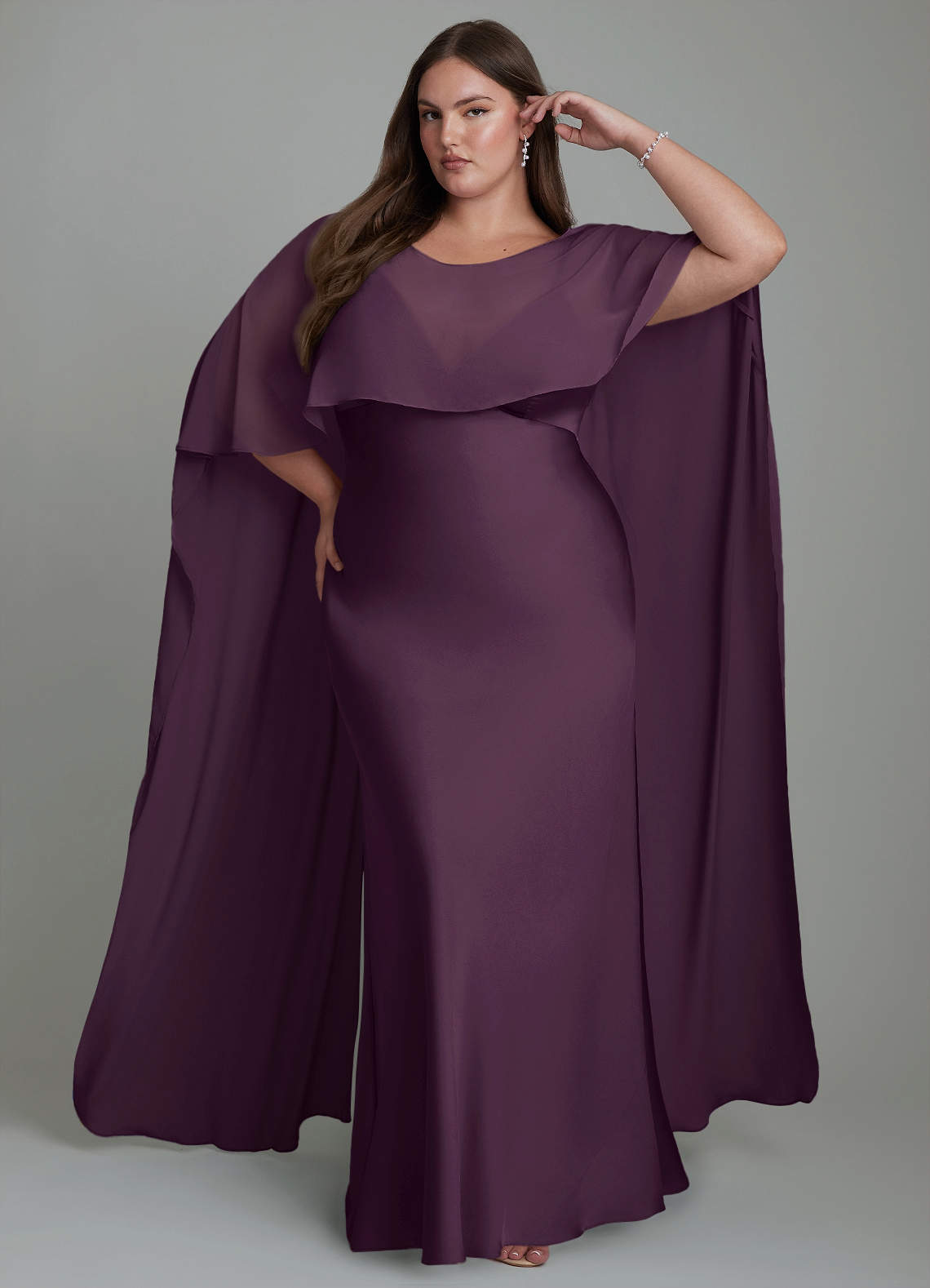 Azazie Stefania Vestidos de damas de honor Vestido Ciruela de Satén Elástico de Línea A image1