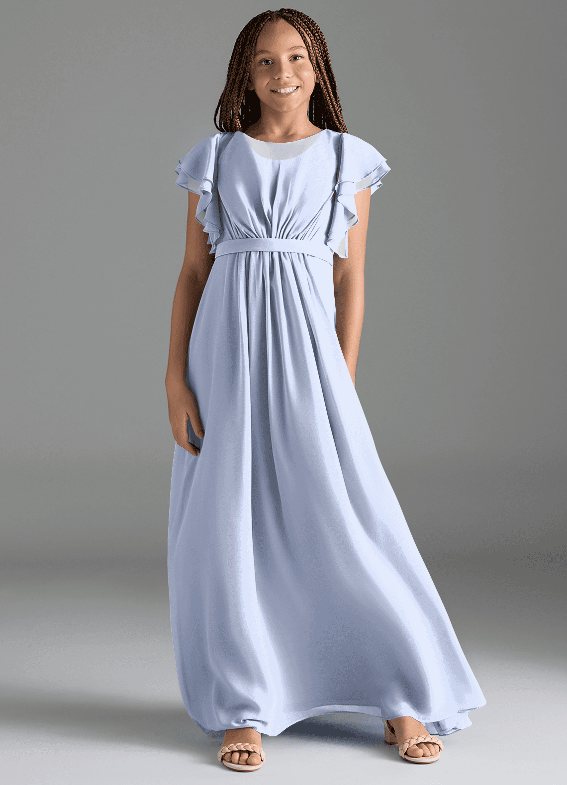 Azazie Daphne Junior Vestido de Hielo de Gasa de Corte en A con Plisado image1