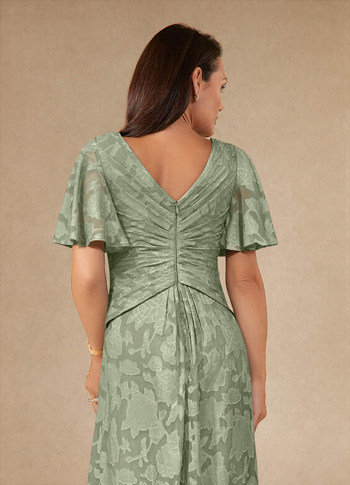 Azazie Emmeline Mother of the Bride Dresses Agave A-Line Pleated Floral Burnout Dress image5