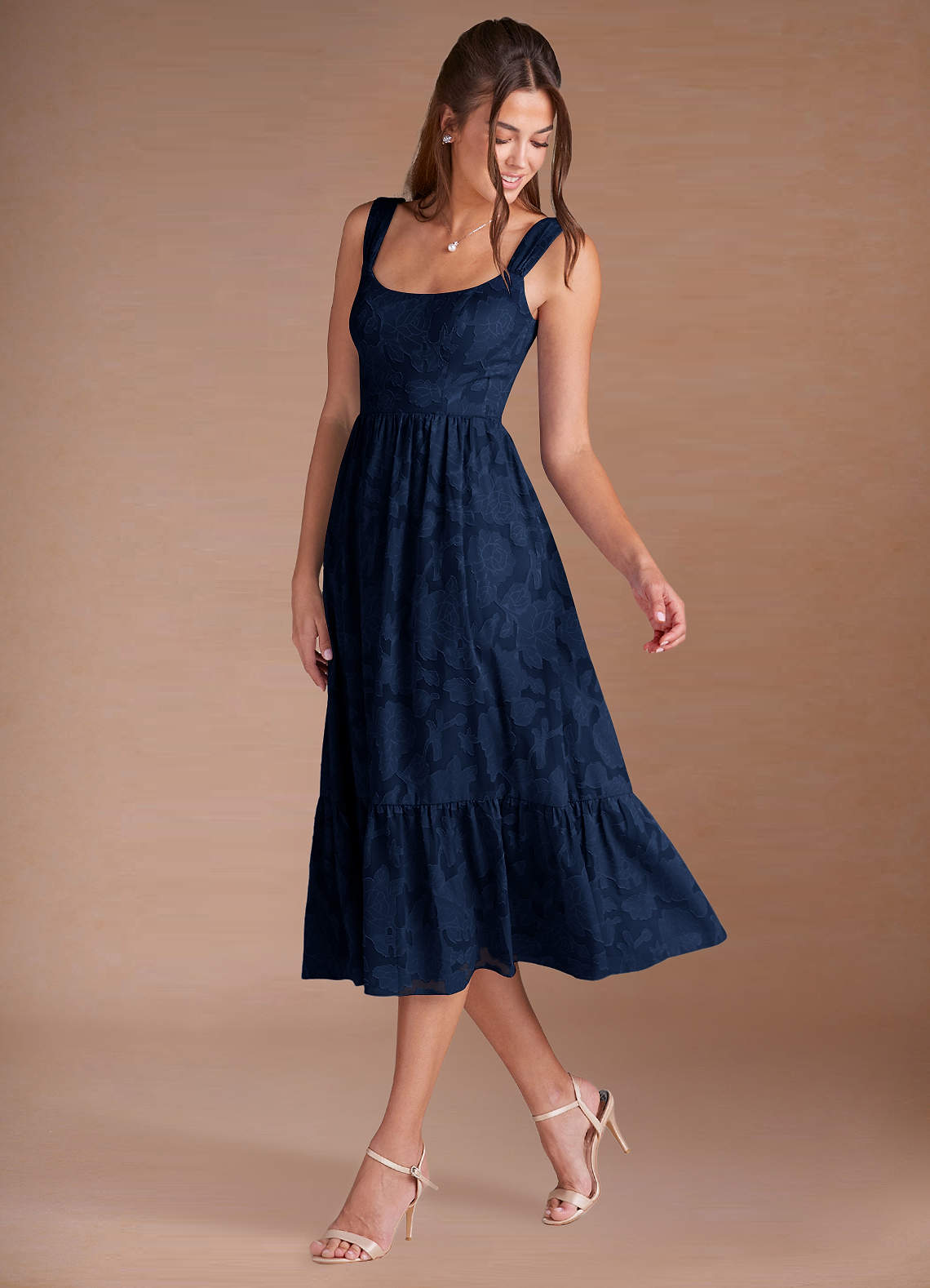 short sleeve dress for wedding guest Shimmer V Neck Tea Length With Sleeves Formal Night Norwegian Cruise FCC Size:11.5 US She is wearing a