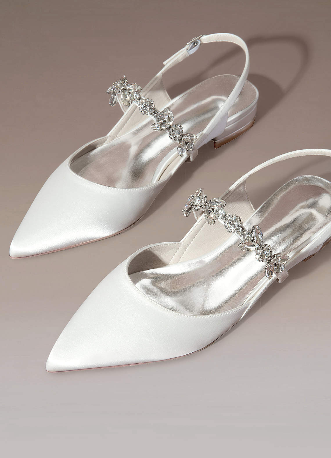 front Crystal Strap Pointed Toe Satin Low Heels