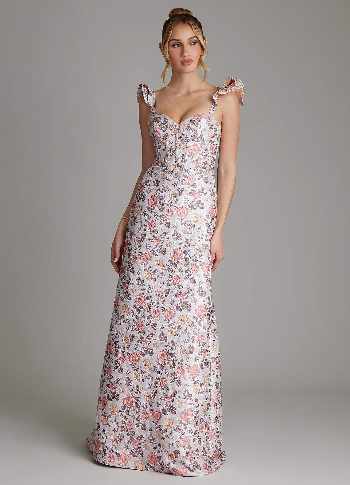 Azazie Adalynn Robes de demoiselle d'honneur Robe Trapèze en Brocart Rayé Rose Dorée image2