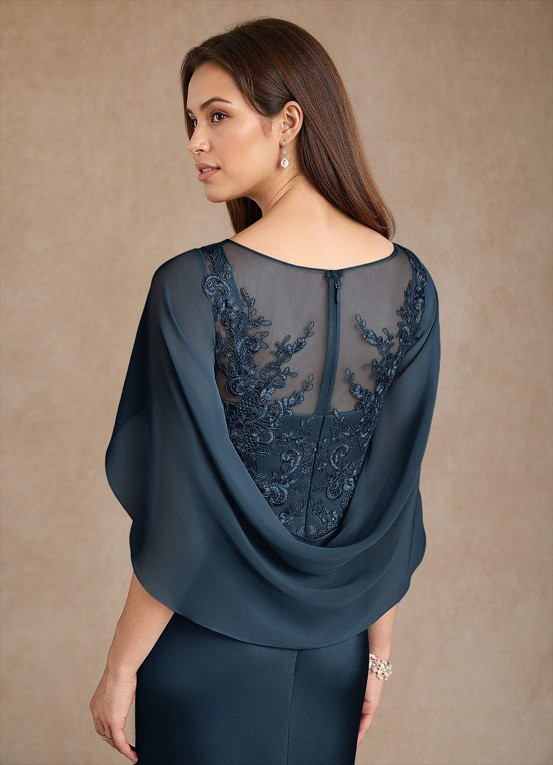 Azazie Hera Mother of the Bride Dresses Dark Navy A-Line Lace Stretch Satin Dress image5