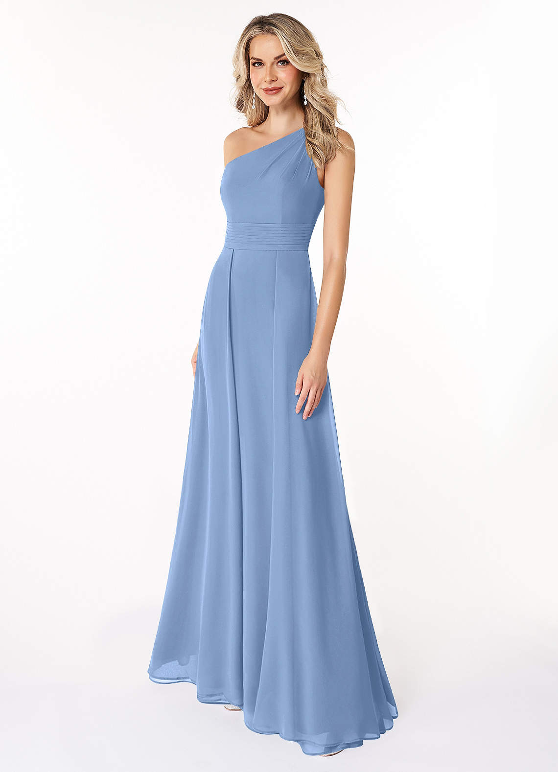 Azazie Dallas Bridesmaid Dresses Steel Blue A-Line One Shoulder Chiffon Dress image1