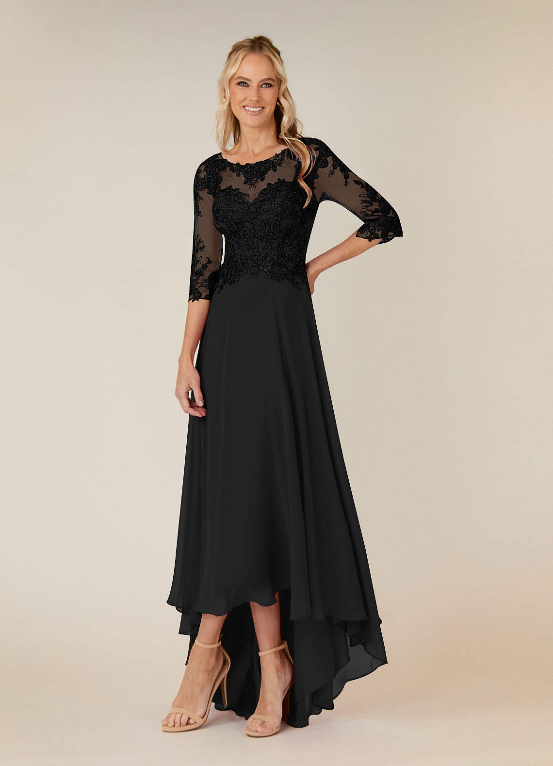 Azazie Monza Mother of the Bride Dresses Black A-Line Lace Chiffon Dress image1