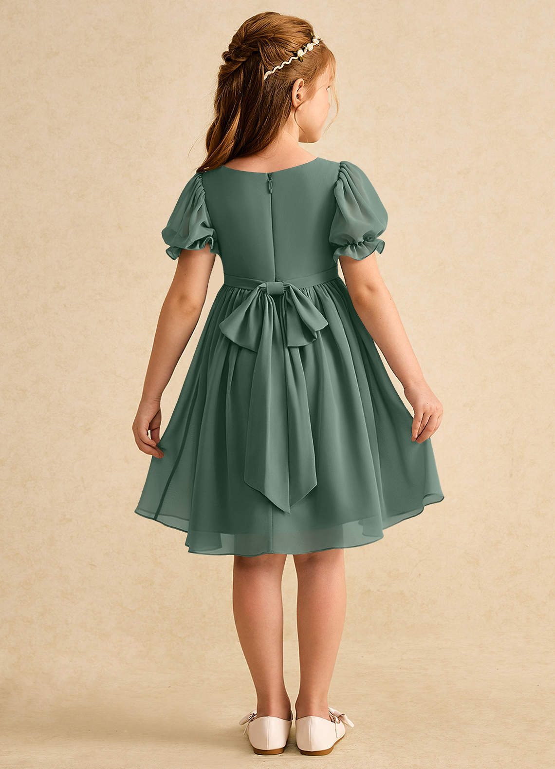 Azazie Jolie Blumenmädchenkleider A-Linie mit ärmel Chiffon Kleid Eukalyptus image1