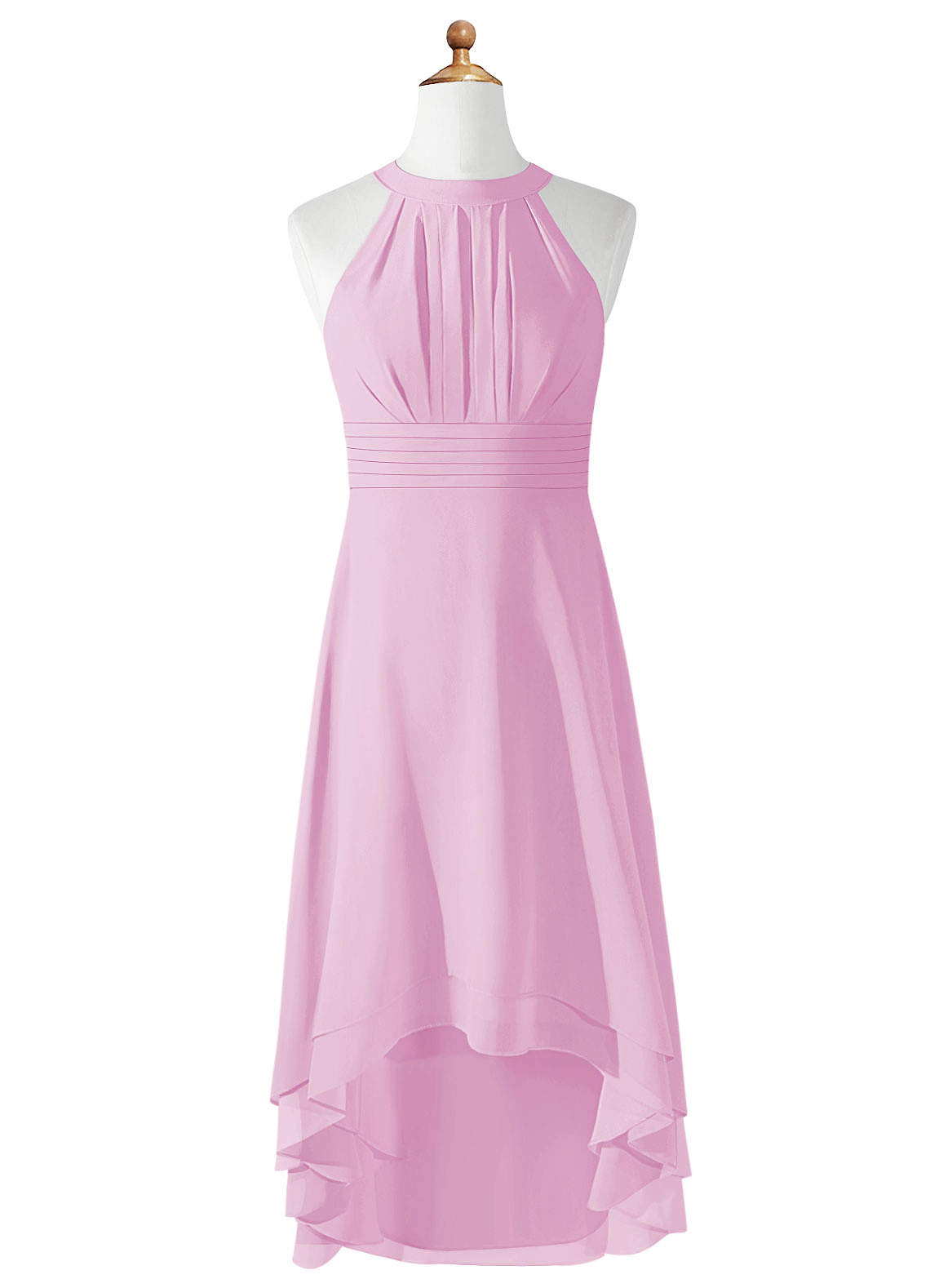 Azazie Linna Junior Vestido de Rosa Caramelo de Gasa de Corte En A con Plisado image4