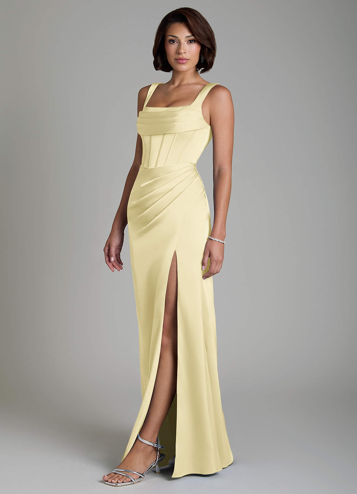 Azazie Amora Bridesmaid Dresses Lemon Sorbet Mermaid Corset Stretch Satin Dress image5