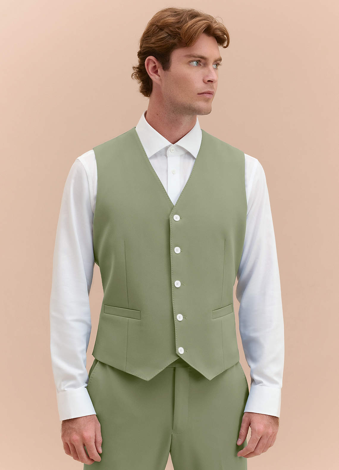 front James Pistachio Structured Stretch Suit Vest