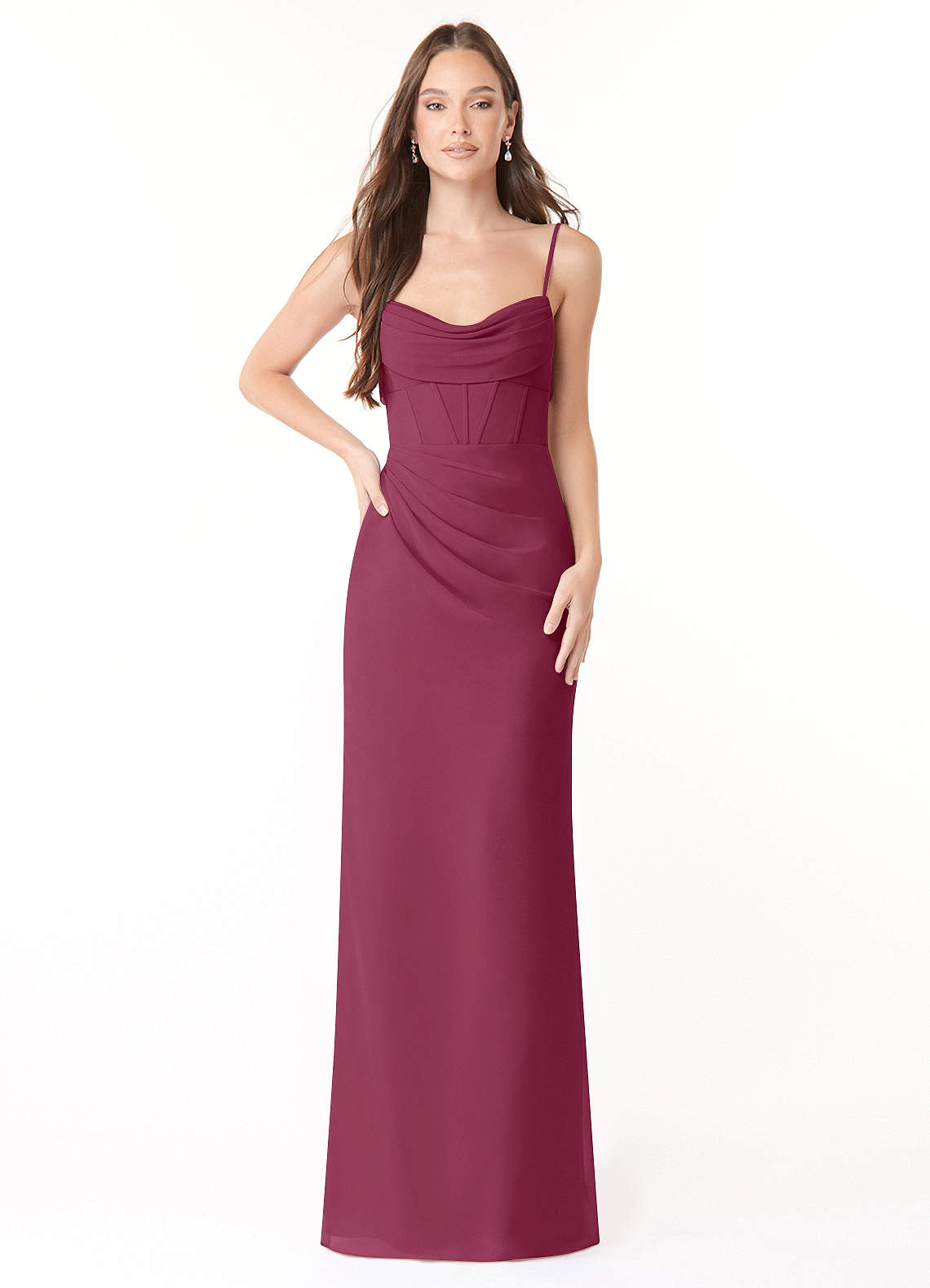 Azazie Mai Bridesmaid Dresses Mulberry Sheath Pleated Chiffon Dress image1