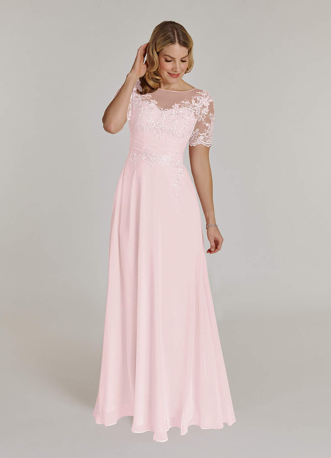 Pink lace deals chiffon dress