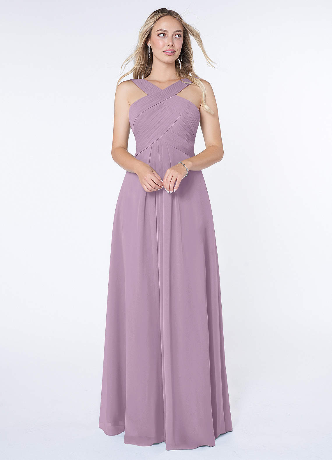 Azazie Kaleigh Robes de demoiselle d'honneur Robe Trapèze en Mousseline de soie Plissée Glycine image1