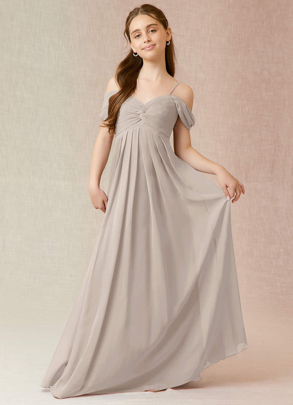 Azazie Kaitlynn Junior Abito A-Line in Chiffon a Spalla Scoperta Gelo image1