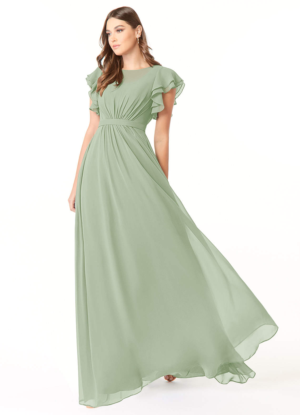 Azazie Daphne Modest Bridesmaid Dresses A-Line Ruffled Chiffon Floor-Length Dress image6