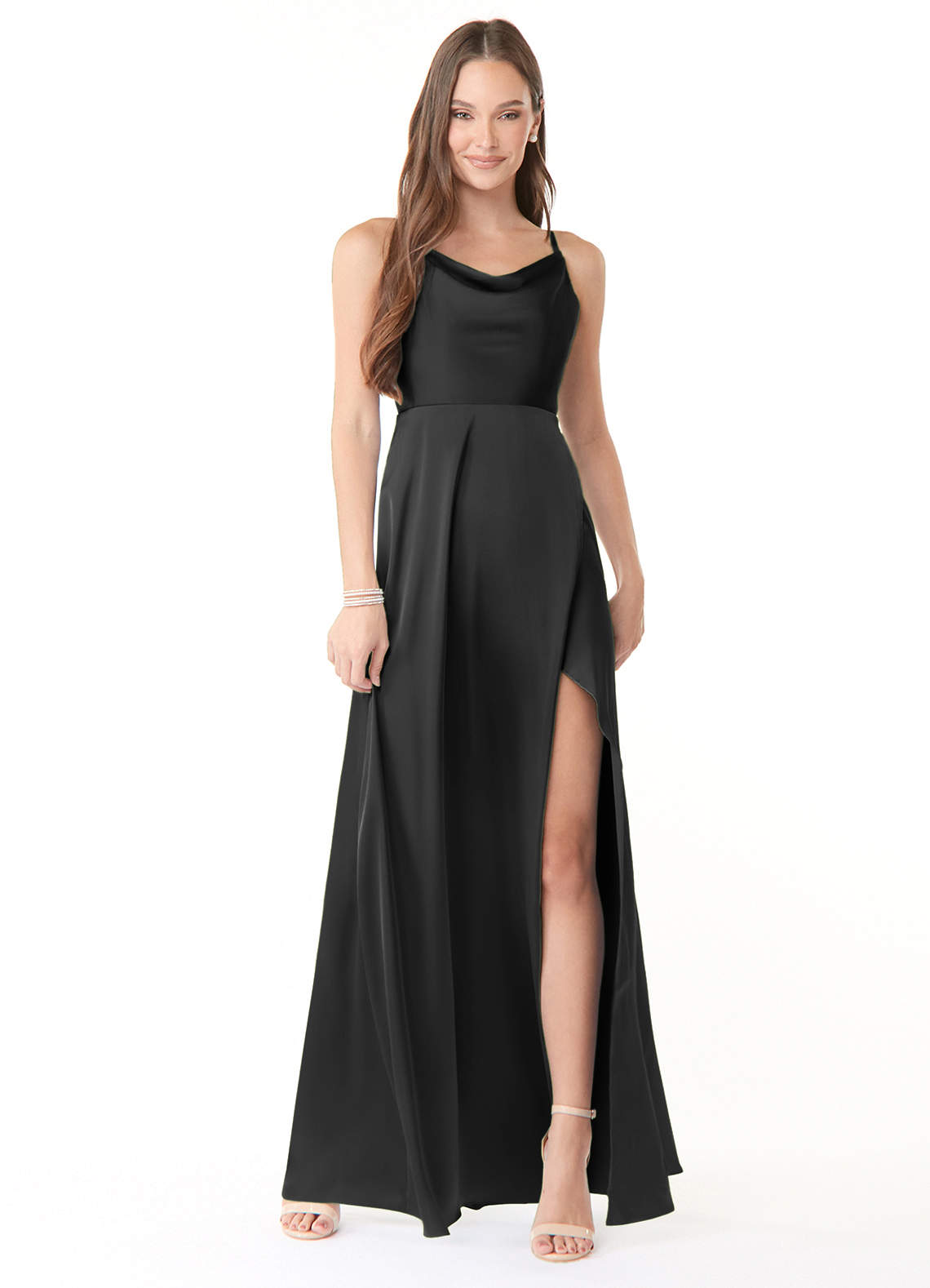 cowl neck high slit maxi dress in black Black Cowl Neck And Back Midi Dress With Slit main image 1