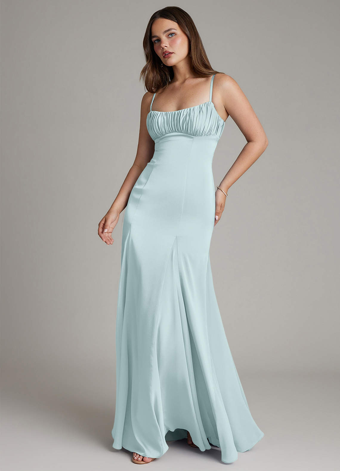 Azazie Avira Mist Stretch Satin Bridesmaid Dresses | Azazie