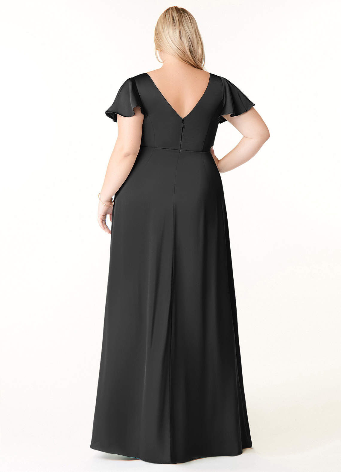 Azazie Soren Bridesmaid Dresses Black A-Line Pleated Stretch Satin Dress image8