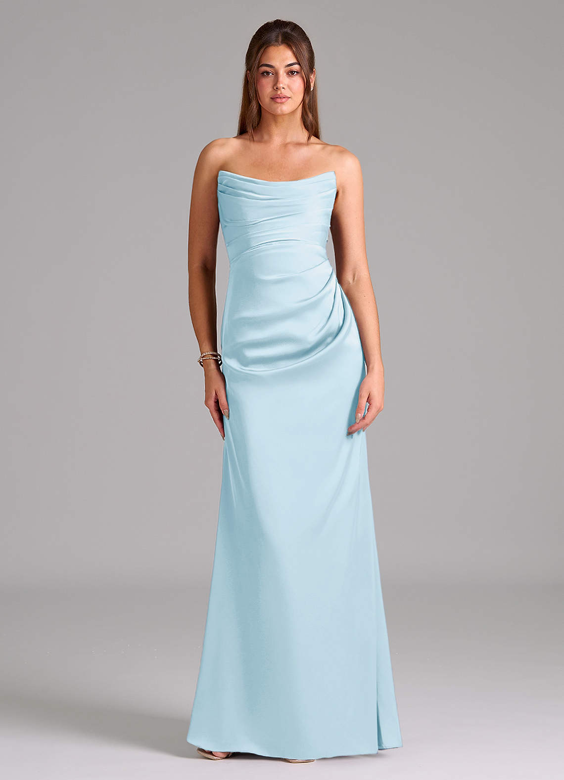 Azazie Lucille Robes de demoiselle d'honneur Robe Sirène Convertible en Satin extensible Sans bretelle Bleu Ciel image1