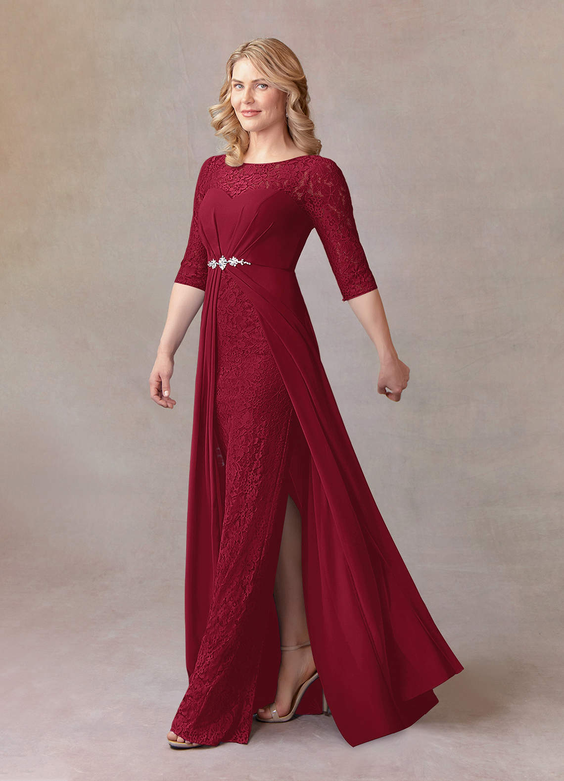 Azazie Leonine Burgundy A-Line Scoop lace Chiffon Dress Ready to Ship |  Azazie